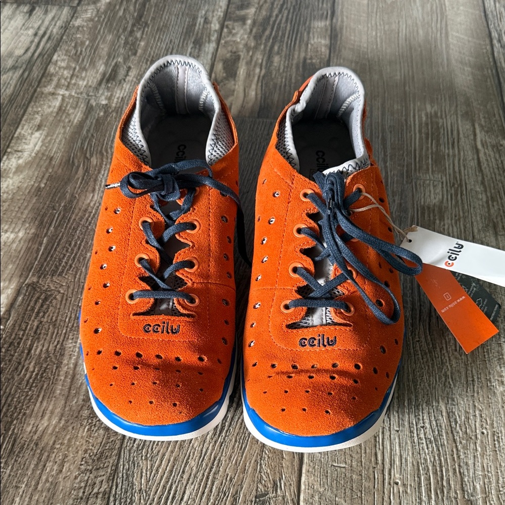 NIB CCILU BANDIT CRANDELL SUEDE/MESH ORANGE/NAVY/VIVID BLUESHOES SZ 11